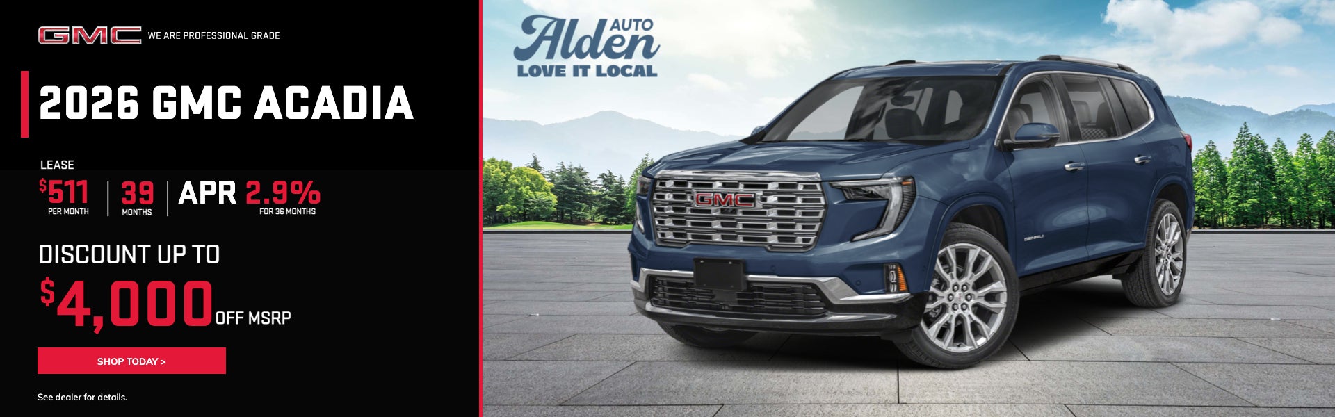 2026 GMC Acadia $511 per month for 39 months