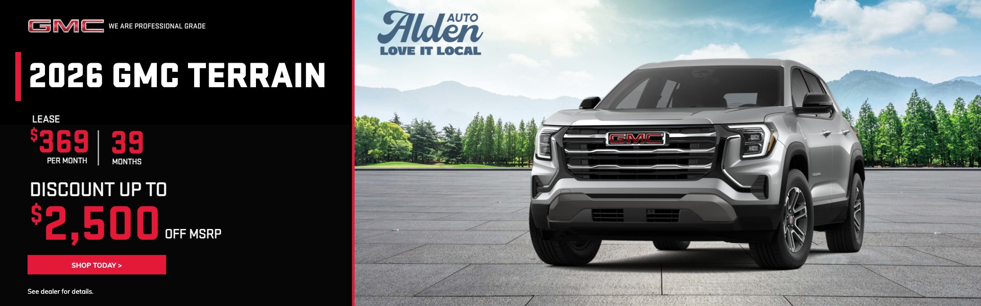 2026 GMC Terrain $369 per month for 39 months